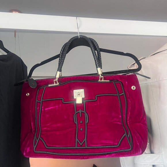 V°73 Magenta Velvet Satchel with Black Braided Handles – Made in Italy - Picture 6 of 6